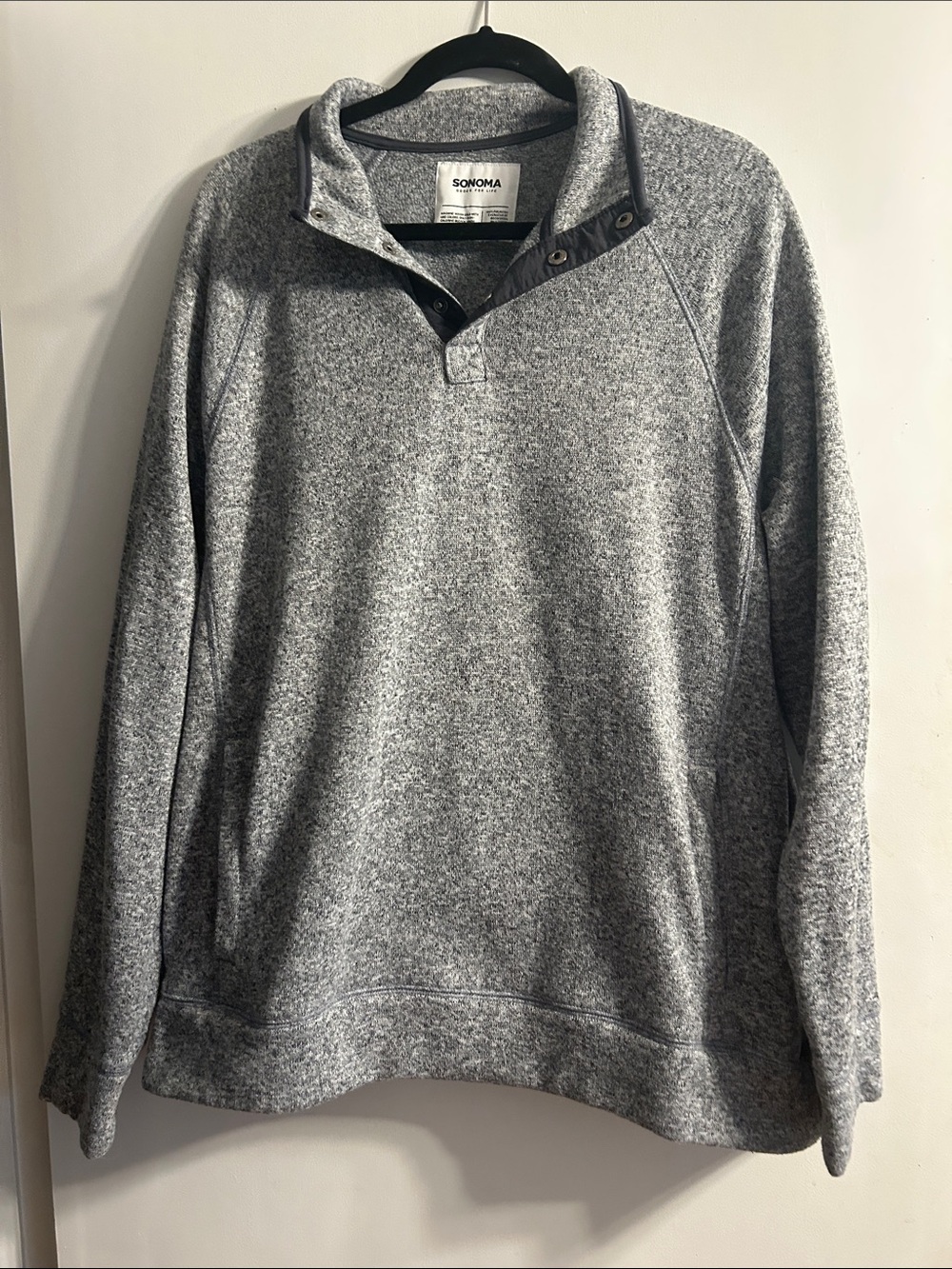Sonoma Men's Grey Heather Snap-Button Pullover Sweatshirt
